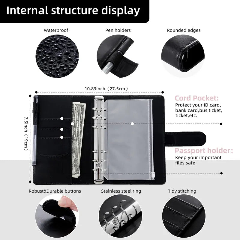 PU Leather A6 Budget Binder – Cash Envelope Organizer with Zipper Pockets, Labels & Budget Sheets ShopAnthonyDoty