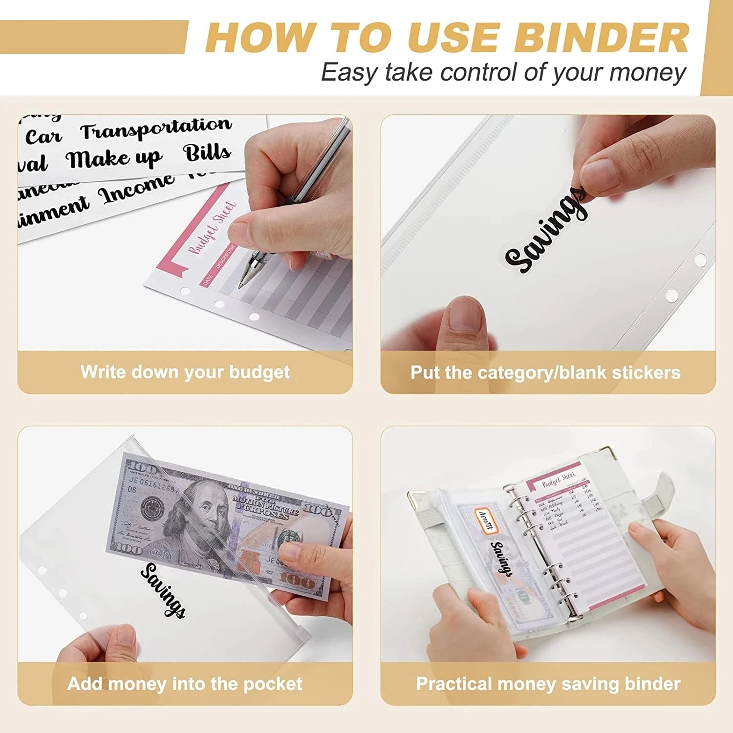 A6 Marble Budget Binder – PU Leather Money Organizer with Envelopes & Card Slots