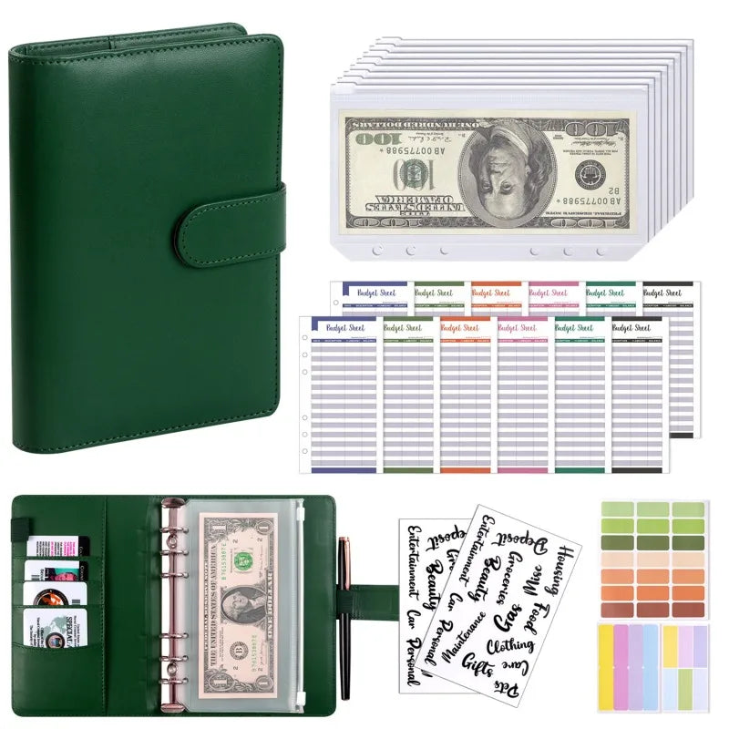 PU Leather A6 Budget Binder – Cash Envelope Organizer with Zipper Pockets, Labels & Budget Sheets ShopAnthonyDoty