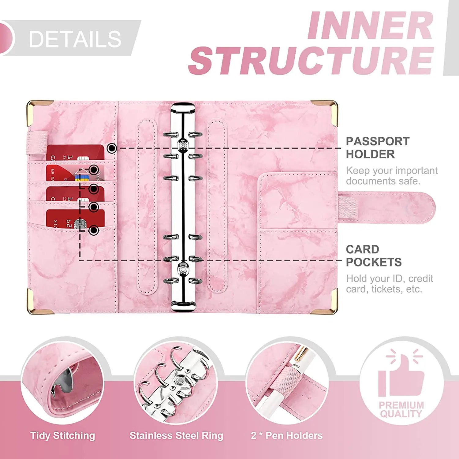 A6 Marble Budget Binder – PU Leather Money Organizer with Envelopes & Card Slots