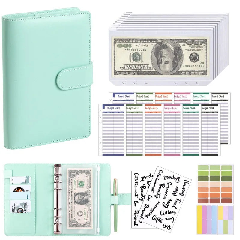 PU Leather A6 Budget Binder – Cash Envelope Organizer with Zipper Pockets, Labels & Budget Sheets ShopAnthonyDoty