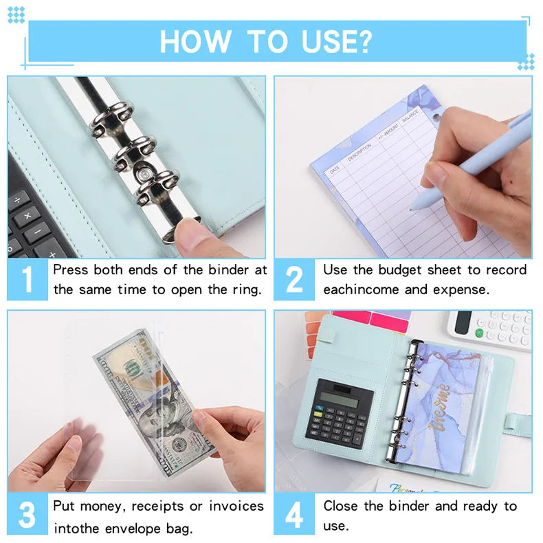 A6 Marble Budget Binder with Calculator – Cash Envelope System for Money Management & Savings ShopAnthonyDoty