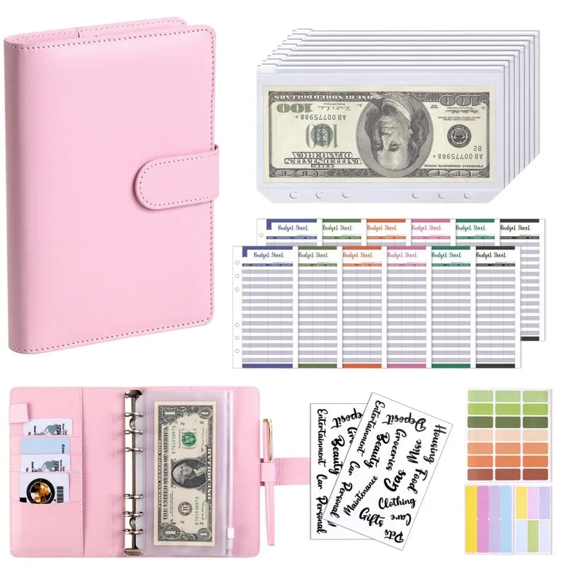 PU Leather A6 Budget Binder – Cash Envelope Organizer with Zipper Pockets, Labels & Budget Sheets ShopAnthonyDoty