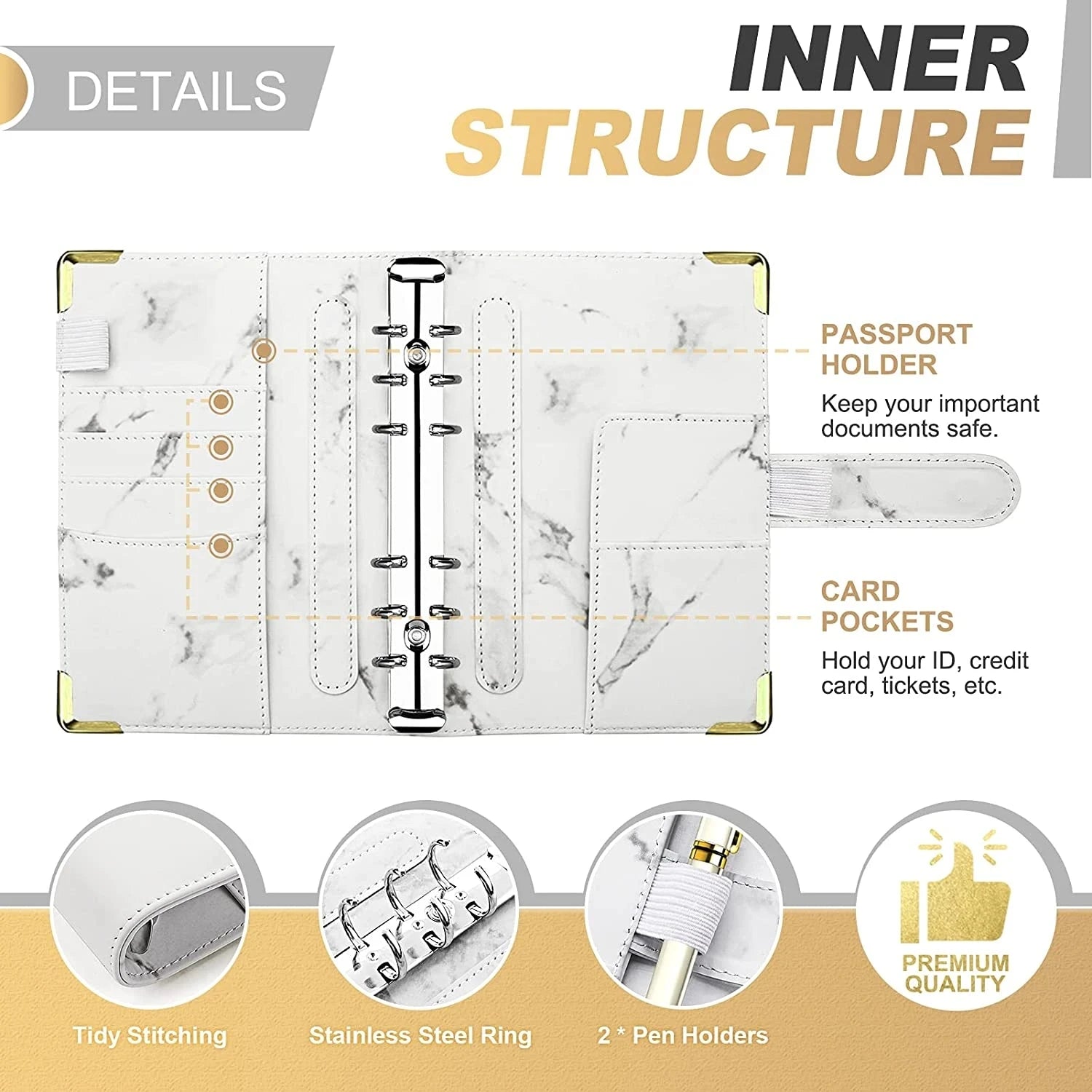 A6 Marble Budget Binder – PU Leather Money Organizer with Envelopes & Card Slots